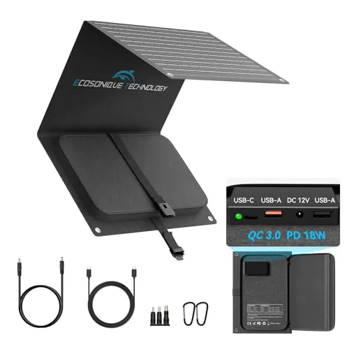 Ecosonique 30W Placas Solares Portatiles ETFE Cargador Solar Carga Rápida | De Alta Eficiencia 23,5 % Con USB-C PD 18W Y QC 3.0, Protección De Seguridad Inteligente Para Móvil Power Bank Y Camping