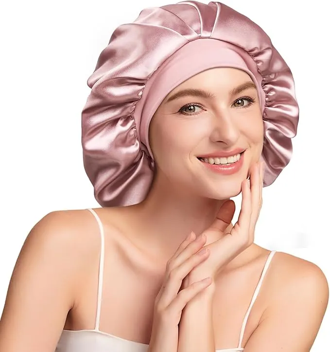 Umisleep Gorro de Seda para Dormir con Interior 100% Seda de Morera 6A de 22 Momme, Doble Capa – Gorro Grande para Pelo Rizado o Largo con Banda Ancha Ajustable, Antideslizante y ultrasuave