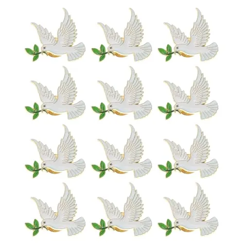 GLEAVI 12 broches de pájaro: Paloma con rama de olivo. Ideal para solapa, sombrero o como accesorio de ropa. Perfecto para cumpleaños, Navidad o cualquier otra ocasión especial.