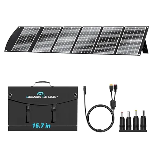 Ecosonique 100W Cargador Solar Portátil Plegable con PD3.0, QC3.0, CC 20 V | Carga Rápida USB-C, USB-A, , Ligero con Soporte para Camping, Estación de Energía, Generadores Solares, Teléfonos Móviles