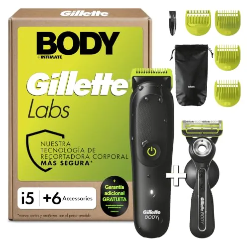 GilletteLabs i5 Body + Intimate Afeitadora Corporal, Maquinilla, Accesorios | Depiladora Corporal con Tecnología Skinfirst + Maquinilla de Afeitar Cuerpo, Rasura Y Afeita El Cuerpo Y La Zona íntima