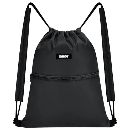 WANDF Mochila con Cordones y Acolchado para Los Hombros Bolsa de Gimnasia Bolsa de Deporte Mochila Gimnasio Gym Cuerdas Ajustable para Hombres y Mujeres (Negro)