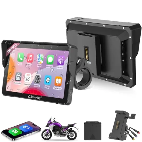 CARPURIDE W702RS Pro Motocicleta Carplay Pantalla Radar BSD y BM05 Soporte