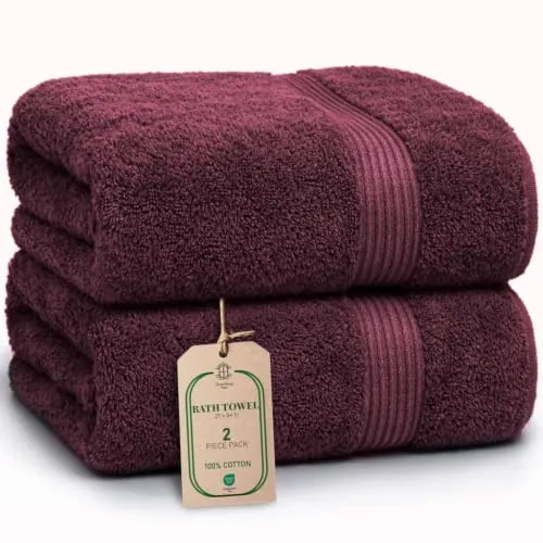 HomeBurg Luxe Set de 2 Toallas de Baño - Grandes, Suaves & Absorbentes, Duraderas, Suaves para la Piel, Lavables a Máquina, 65×137 cm, Burdeos Terciopelo