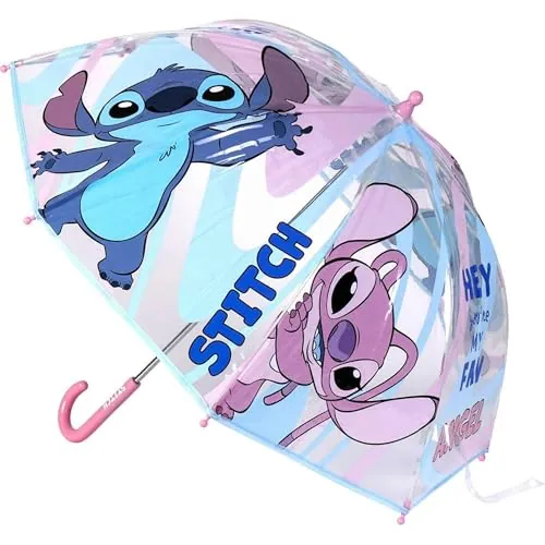 Paraguas de Burbuja de Lilo & Stitch - Estampado con Stitch y su Novia Angel - Apertura Manual - Elaborado en 100% POE con Estructura de Fibra de Vidrio - Producto Original Diseñado en España