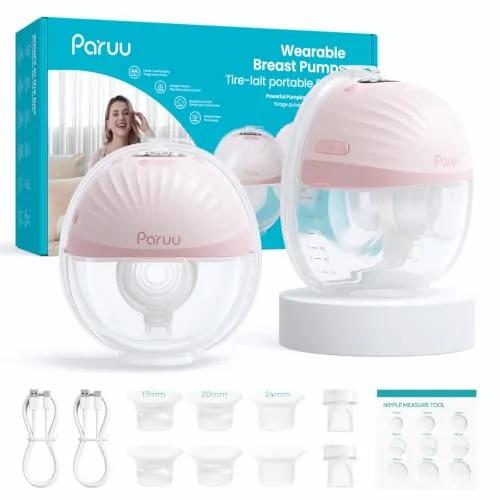 Paruu P10 Pro Sacaleches Electricos Manos Libres, con brida de 27 mm más ancha, succión de 45 kPa, 4 modos, 9 niveles, 180 ml (2, Rosa)