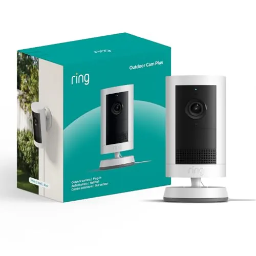 Ring | Cámara exterior Plus con enchufe (Outdoor Camera Plus última generación) | Vídeo 2K de gran angular | Cámara inalámbrica exterior | Prueba gratuita de 30 días del plan de suscripción Ring
