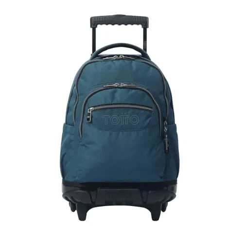 TOTTO - Mochila Escolar con Ruedas, Modelo Renglones, Capacidad 26,21 Litros, Bolsillo para PC 14", Bolsillo Botella, Correas en S para Mayor Comodidad, Resistente, Estampado Moroccan Blue