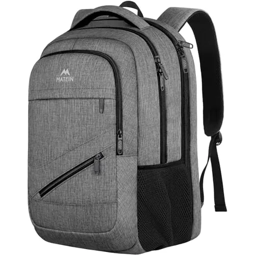 MATEIN Mochila Portátil 17 Pulgadas, Grande Hombre Mochila Impermeable Trabajo Viaje Mochilas para Portatil, Escolares Colegio Antirrobo TSA Backpack para Adolescente Mujer, Gris