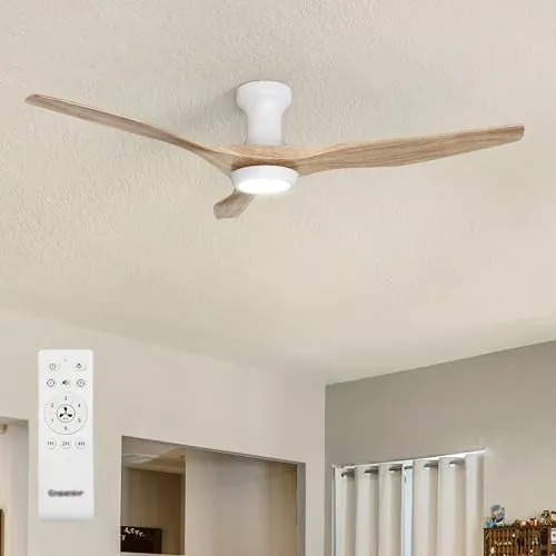 Ensenior Ventilador de Techo con Luz Silencioso 126cm, Aspas Efecto Madera, Motor DC con 6 Velocidades, Lámpara LED 3 Colores con Memoria, Lámpara de Techo para Dormitorio y Salón
