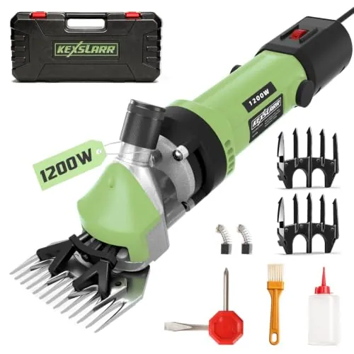 KEXSLARR 1200W Esquiladora Ovejas Profesional, Maquina Esquilar Ovejas 6 Velocidades 3200 RPM, Incluye Manual Español y Kit Completo con Maletín, Cortapelos Eléctrico para Cabras Alpacas (verde)
