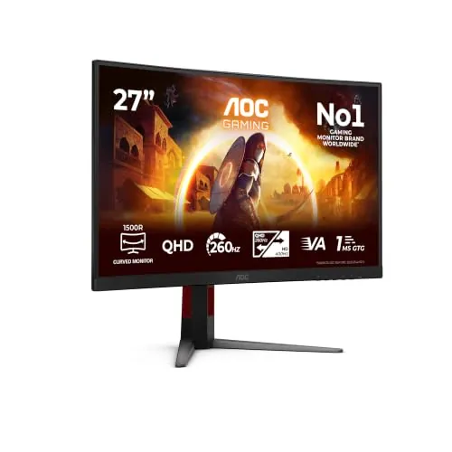 AOC CQ27G4Z2AD Monitor 27 Pulgadas 260Hz (OC, Native 240Hz) Panel Fast VA, 1ms GtG, HDR400, Adaptive Sync, Altura Ajustable, (2560x1440 HDMI 2X 2.0 DP 1x 1.4) Negro