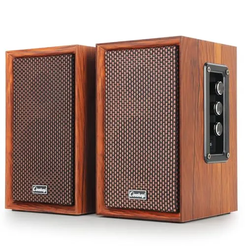【Actualizado 2026】 Altavoces de estantería Activos – 40W Hi-Fi (DSP) Altavoces para Ordenador con Graves potentes, Bluetooth/USB/RCA/AUX – Altavoces de Madera 2.0 para PC/TV, portátil, Tocadiscos