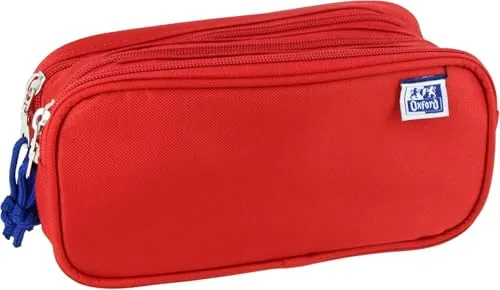 Oxford, Estuche Escolar 3 Compartimentos, 3 Cremalleras, Color Rojo