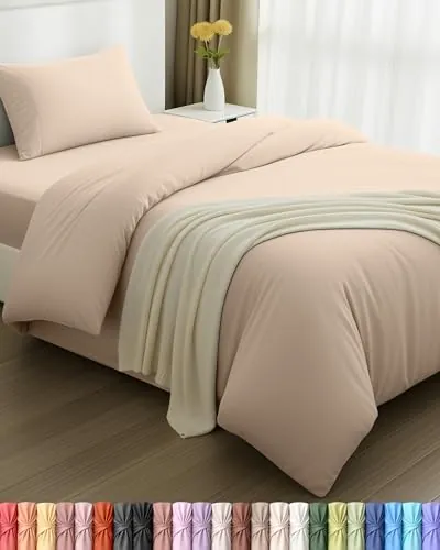 Utopia Bedding - Funda nordica Cama 90, Sabana Bajera 90x190 y Funda Almohada (50x75cm) - Funda edredon 135x200 - Juego de Cama de Microfibra cepillada Suave (Beige)