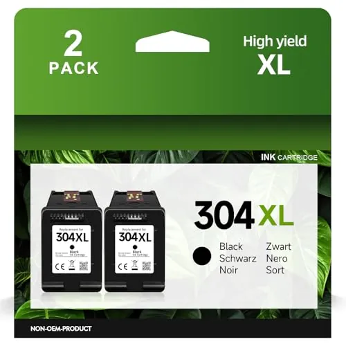 304XL Cartuchos para HP 304 Cartuchos de Compatible con HP 304 Cartuchos de Impresora para Envy 5000 5030 5010 5020 5032 5020 para Deskjet 3750 2630 2620 2622 3720 3730 3760 3762 (2 Negro)