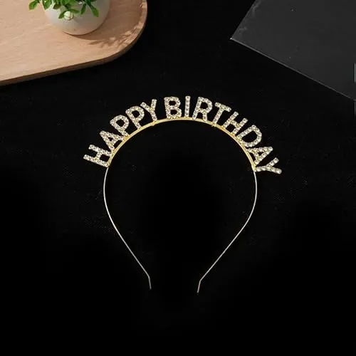 Diadema de corona de cumpleaños con diamantes de imitación, accesorio para el cabello para mujer, accesorio esencial para fiesta de cumpleaños, celebración, favorito (dorado)