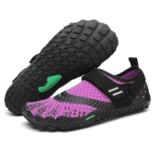 SAGUARO Mujer Hombre Barefoot Zapatillas Minimalistas Zapatillas de Trail Running Antideslizante Calzado Barefoot para Fitness Trekking Gym AC Morado,Gr.42