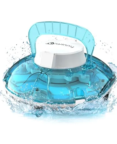 WINNY POOL CLEANER Winny 200 Limpiafondos Piscina, Inalámbrico Robot Limpiafondos Piscina, 75Min Autonomía, Piscinas Desmontables 60m², Doble Filtración,Estacionamiento Auto(Transparente Azul-Blanco)