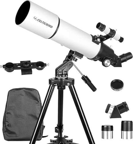 CELTICBIRD Telescopio para Adultos Principiantes en astronomía - Telescopio Refractor portátil astronómico Revestimientos de Alta transmisión Totalmente Multicapa Montaje AZ （80560）