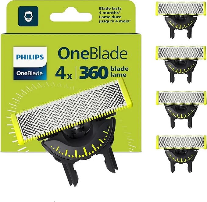 Philips OneBlade Original 360 cuchillas, compatibles con todos los mangos OneBlade y Pro, 4 unidades (modelo QP440/50)