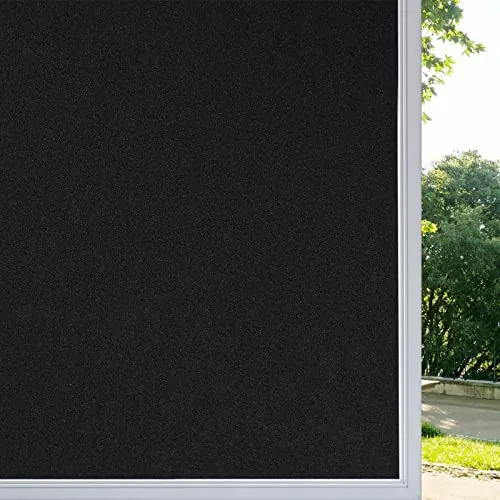 rabbitgoo Vinilo Negro para Ventana, Vinilos para Cristales Privacidad, Vinilo Opaco para Ventanas Estático Anti UV, Bloquear la Luz, Vinilo Ventana Autoadhesivo para Dormitorio Baño, Mate 44.5x200cm