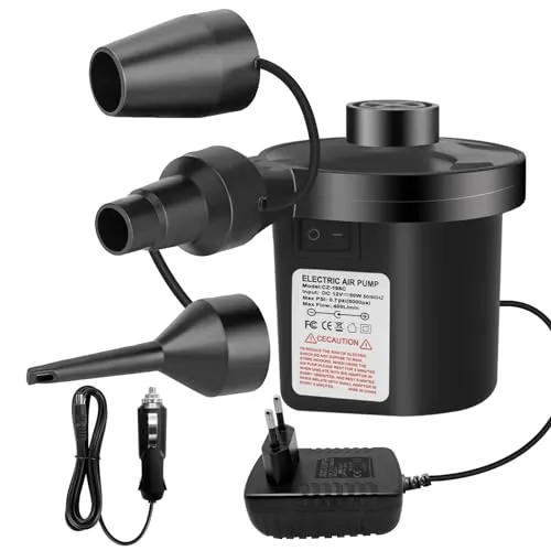Bomba De Aire Eléctrica Portátil, 240V AC / 12V DC, Bomba De Aire para Colchones Inflables/deflactor para Piscinas, Barcos, Juguetes Hinchable o Camping, con 3 Accesorios
