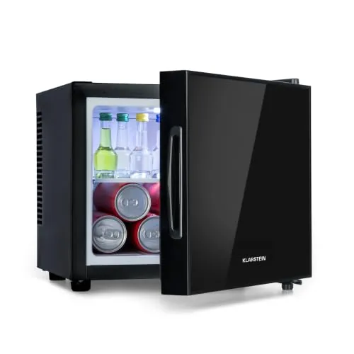 KLARSTEIN Happy Hour Mini Nevera - Minibar Compacto con Sistema de Refrigeración Termoeléctrico, Independiente, 9 Litros, Refrigeración 5-15 °C, Negro, 33,5 x 30 x 34 cm (An x Al x Pr)