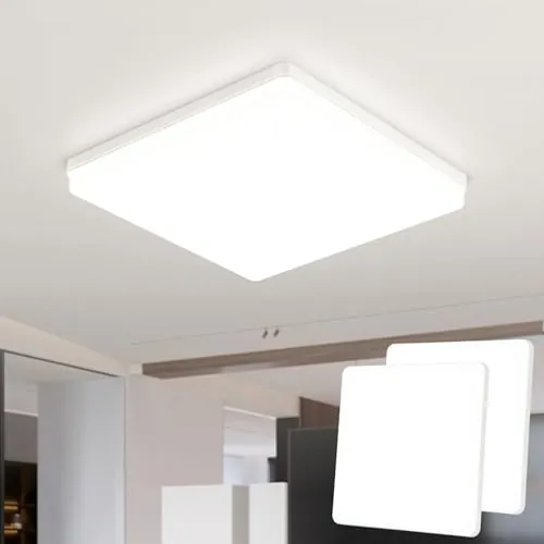Kuwork Plafon LED Techo 48W, 4800LM 4000K Lampara Techo, Modernos Lampara de Techo LED para Dormitorios Salones Cocina Blanco, Cuadrado, 30CM (Pack of 2)