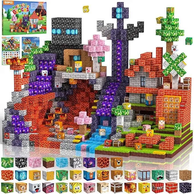 Bloques Magneticos Construccion Niños 150 Piezas 2CM 3+ Magneticas, Juego Magnetic Blocks Tiles Construcción, Juguetes Montessori para Niños 4 5 6 7 8 9 10 11 12 Regalos de Cumpleaños para Niñas