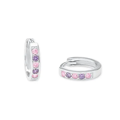 Amor Creoles Plata de Ley 925 Joyas de Orejas para Niñas, con Sintetizador de Circonitas, 1,2 cm, Plata, Viene en Caja de Regalo de Joyería
