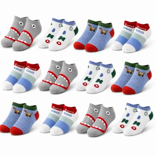 Nakloe -12 Pares - Calcetines Tobilleros Niño - Calcetines Niño - Calcetines Cortos Niño – Transpirables y hechos de Algodón (FR/ES, Números, 28, 32, Regular, Multicolor)