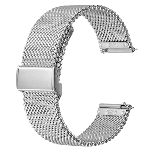 BISONSTRAP Correa de Reloj de Malla Metálica para Mujer y Hombre, Correa Tejida de Acero Inoxidable 316L, 14mm, Plata