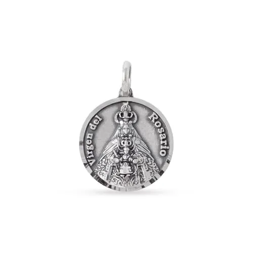 Inmaculada Romero IR Virgen del Rosario de Cádiz Medalla Plata Ley 925m maciza 18mm. detalles tallados bisel liso