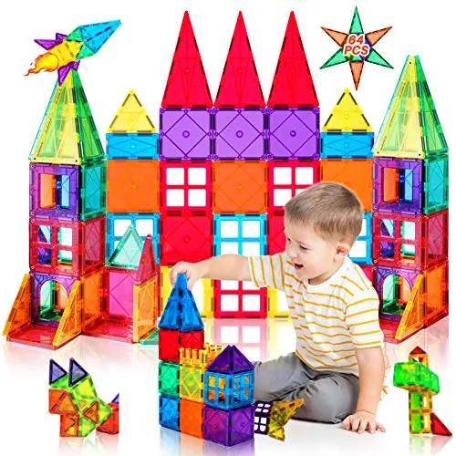 Bloques de Construcción Magnéticos para Niños 64 piezas Bloques de Construcción Educativos 3D Imanes Juego de Niños Juguetes para Niños STEMS Creatividad Montessori