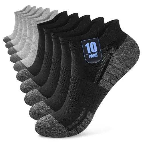 Effeet 10 Pares Calcetines Tobilleros Hombre Mujer, Calcetines Cortos Algodón Transpirables, Ideales para Deporte, Correr, Casa, Trabajo, Verano, Negro Gris 43-46