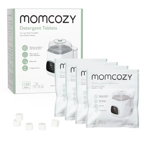 Momcozy Bloque de lavado oficial para botellas de Momcozy, sin perfume, seguro para bebés, 120 pastillas