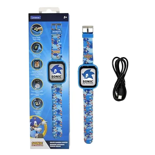 Lexibook, Sonic The Hedgehog, Reloj con cámara Selfie, Pantalla táctil HD, Cámara 720p, Reproductor MP3, Altavoz Integrado, Dictáfono, Podómetro, 5 Juegos, Azul, DMW070SNLXB