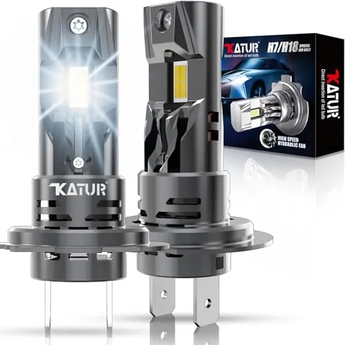 KATUR Bombilla H7 LED 30000LM, Canbus 6000K Blanca Xenon Bombillas LED H7 de Faros Plug & Play Sin Polaridad 1:1 Tamaño, Paquete de 2