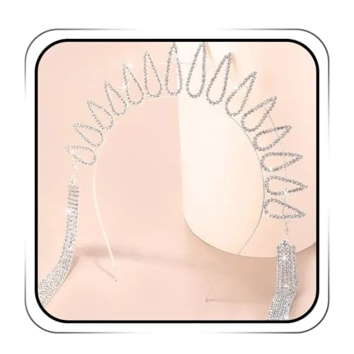 IYOU Brillante María Halo Venda Plata Diamante de Imitación Corbata de Cremallera con pinchos Fuente Borla Cristal Cosplay Fiesta Corona Banda para el Cabello Accesorios por Mujer y Niñas