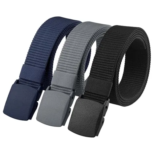 Huiguli Cnturones Hombre, 3 Piezas Cinturón Táctico Nylon con Hebilla Plástico,150cm Cinturón Canvas sin Agujeros para Hombre
