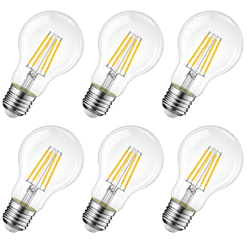 LVWIT Bombillas de Filamento LED E27 (Casquillo Gordo) - 6.5W equivalente a 60W, 806 lúmenes, Color blanco cálido 2700K. Bombilla retro vintage, No regulable - Pack de 6 Unidades.