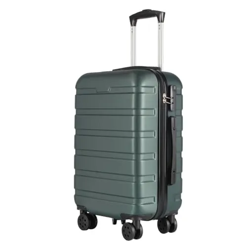 T-LOVENDO.ES Maleta de Viaje Cabina 55x40x20- Equipaje de Mano- 4 Ruedas giratorias- Material ABS Ligero- Semirígida- Candado o Cerradura combinación- Asa telescópica- Trolley- Verde Oscuro