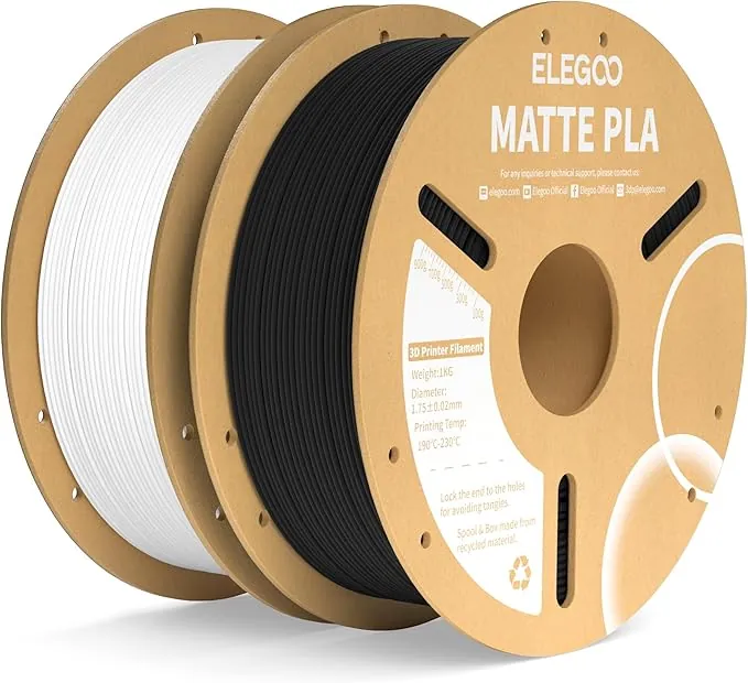 ELEGOO Filamento PLA MATE 1.75 2KG Negro y Blanco, Filamento para Impresora 3D, Precisión Dimensional +/- 0.02mm, Carrete Filamento 3D,para Mayoría Impresoras 3D