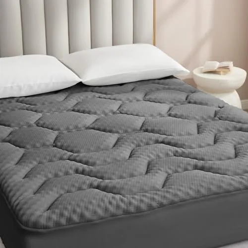 EHEYCIGA Topper Viscoelástico 180x200 3cm, Topper Colchón Viscosa de Bamboo, Cubrecolchones Memory Foam Mattress Toppers, Sobrecolchón para Gel Transpirable Desenfundable y Lavable, Gris Oscuro