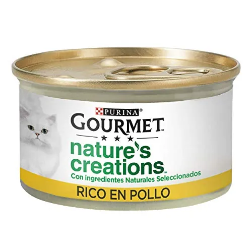 GOURMET Nature's Creations, Comida Húmeda para Gato Adulto, Trocitos de Pollo en Salsa, Pack de 24 Latas de 85 g
