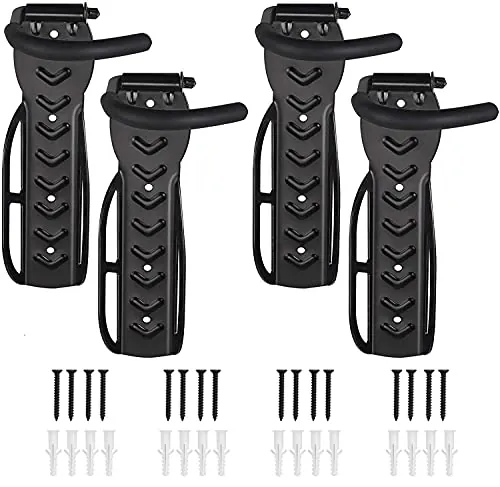 Justech 4PCs Soportes de Pared para Bicicleta Soporta hasta 30KG / 66lb Colgadores para Bicicleta de Pared con Gancho Giratorio de 360° de Acero Macizo Ganchos Negros para Llantas de Bicicleta