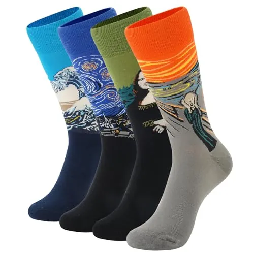 BISOUSOX Calcetines Hombre Divertidos Regalos para Hombres Algodón Calcetines Pizza Graciosos Regalo Cumpleaños Divertidos Hombre （4pairs-art）