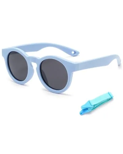 CULEB Gafas de Sol para Bebé Niños, con Montura de Silicona Ajustable y Azul Gafas-Cordón,Protección UV400,Gafas de Sol Polarizadas de 0 a 3 Años,para Niños y Niñas (Azul)