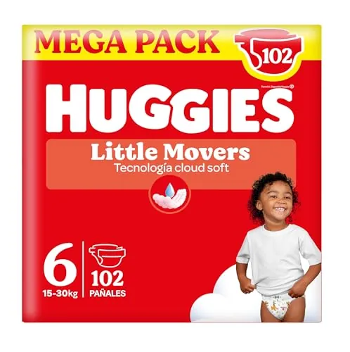 Huggies Little Movers Pañales para Bebé con Diseños Disney Talla 6 (15-30 kg), Comodidad para la Piel 24/7, 3 Packs de 34, Total 102 Pañales